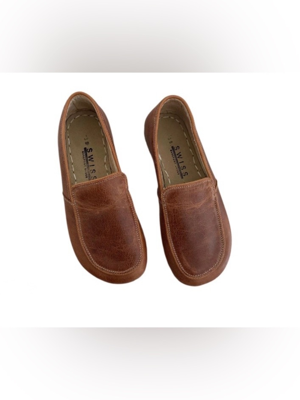 Unisex 100% Brown Leather Slip-On Loafers Women’s Size 8-8.5 or Men’s Size 6.5 - Picture 3 of 12